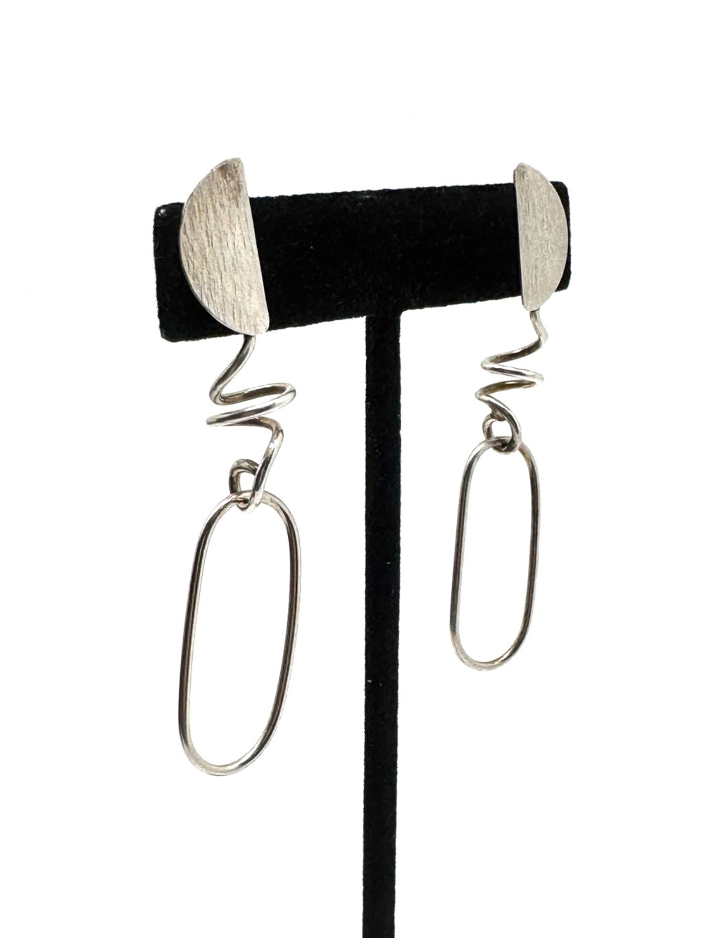 Sterling Silver Spiral Oval Drop Dangling Post Earrings - Picture 7 of 16